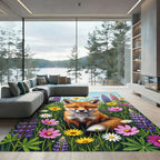 Cute Fox and Meadow Wildflowers Rug