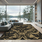 Vintage Golden Black Acanthus Floral Scroll Rug