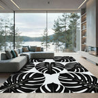 Bold Black Tropical Monstera Leaves Rug