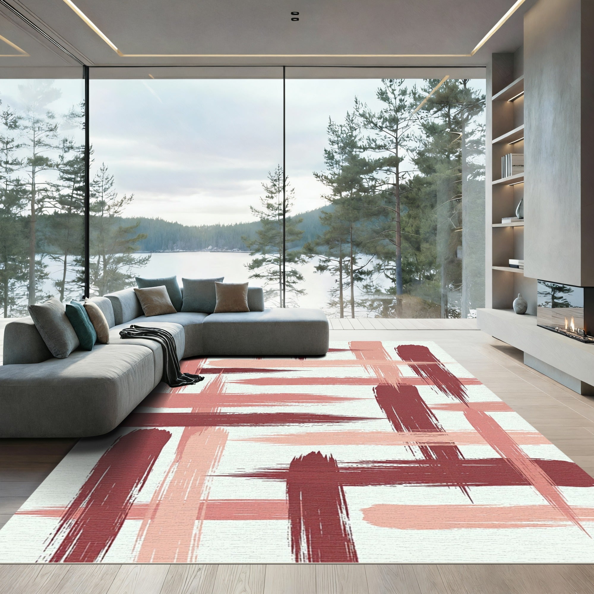 Modern Pink Brush Stroke Texture Rug