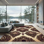 Regal Crimson Gold Damask Scrollwork Rug