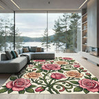 Elegant Pink Rose Floral Swirl Rug