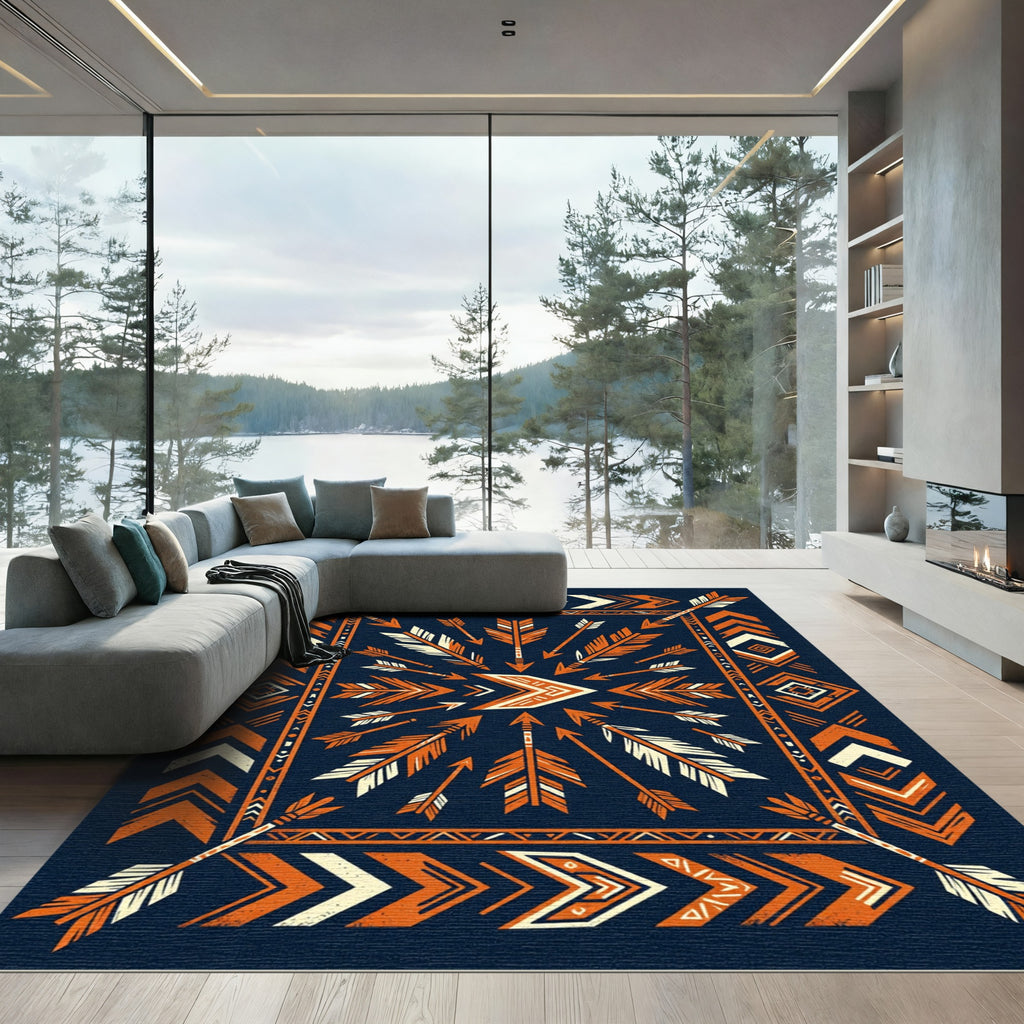 Earthy Orange Arrow Geometric Boho Art Rug