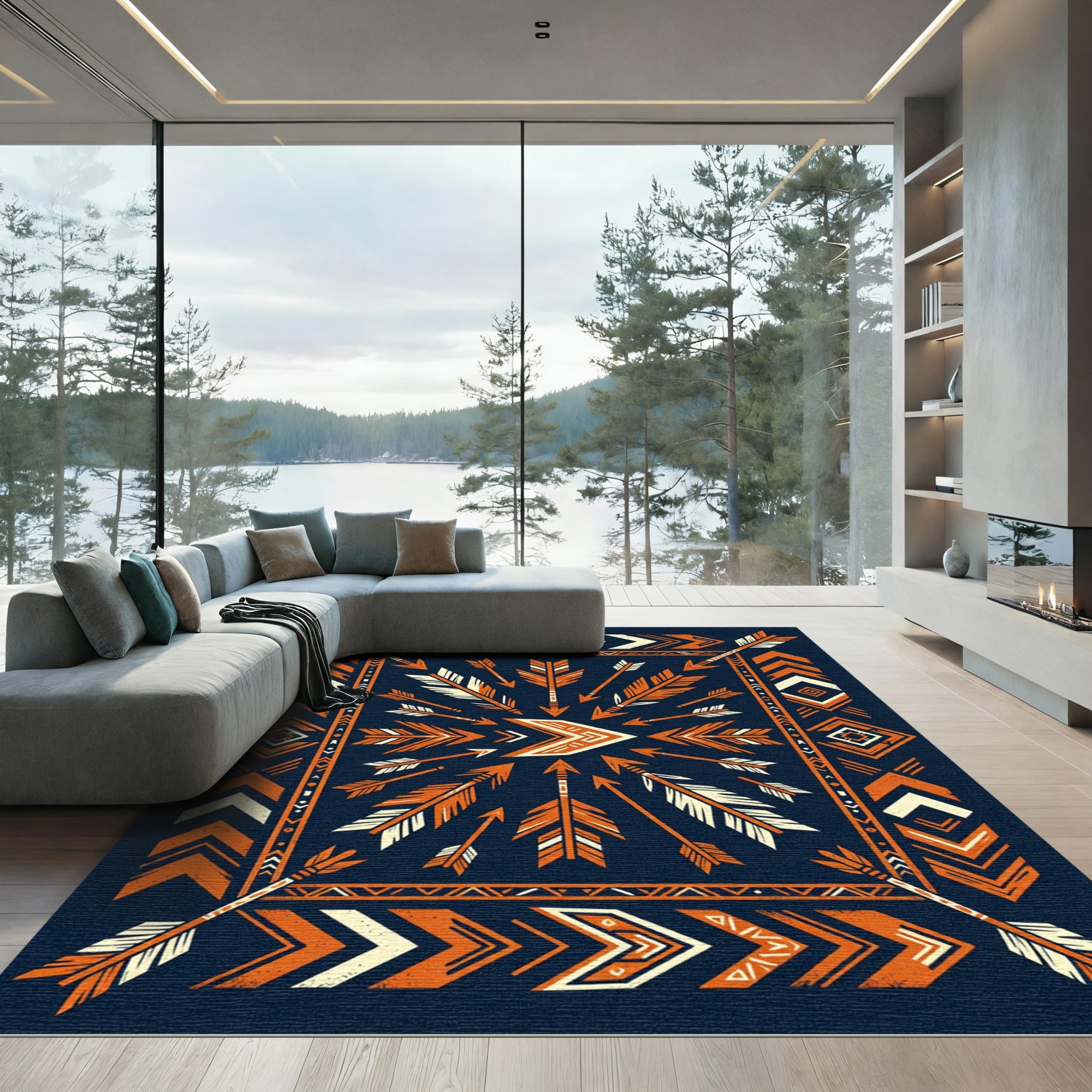 Earthy Orange Arrow Geometric Boho Art Rug