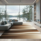 Earthy Brown Abstract Wavy Stripe Rug