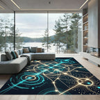 Luminous Cyan Golden Celestial Network Aura Rug