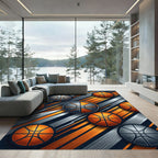 Metallic Basketball Abstract Diagonal Art Rug