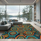 Vibrant Hexagonal Floral Mosaic Art Rug