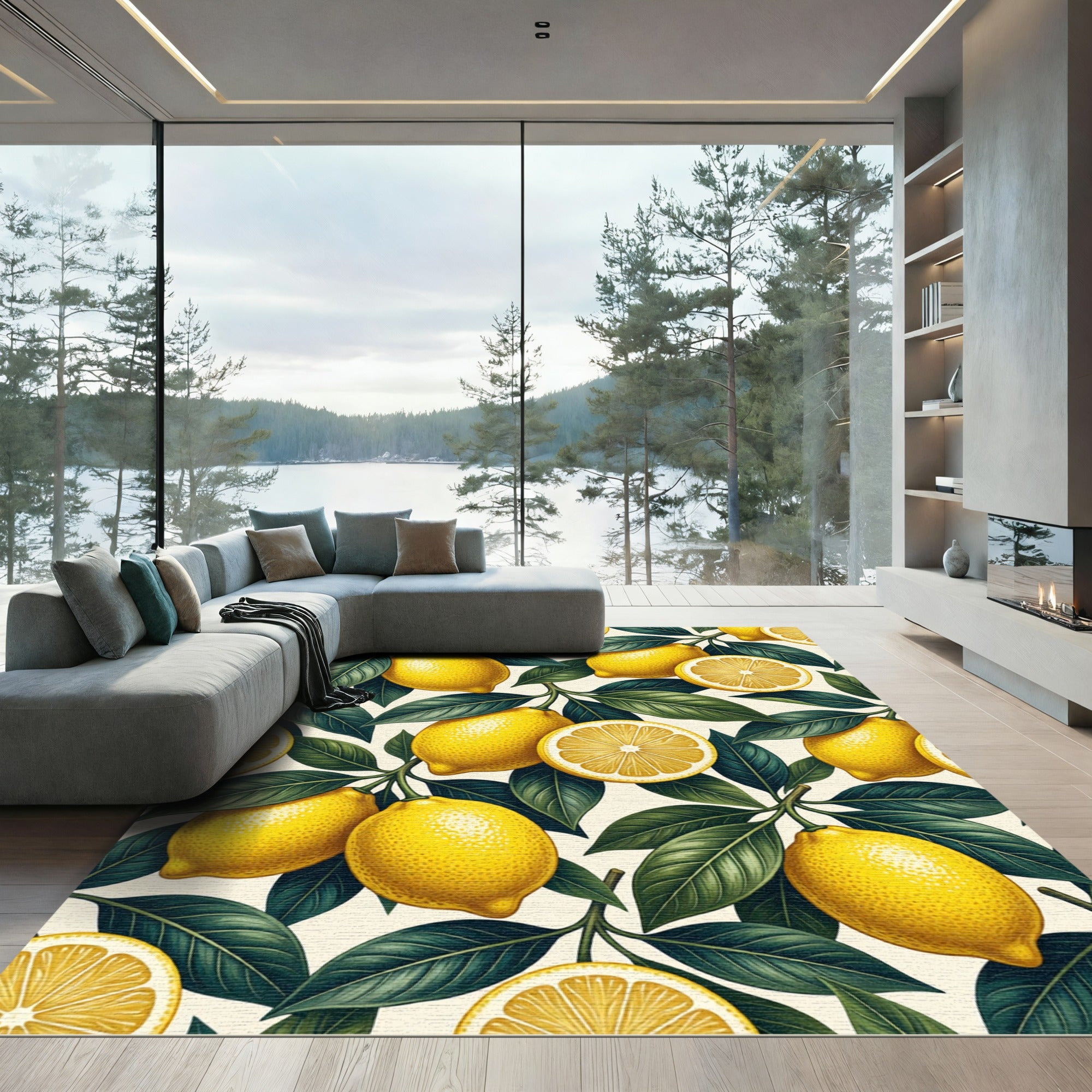 Vibrant Sunlit Lemon Grove Botanical Rug