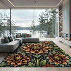 Autumnal Dahlia Blossom Botanical Artwork Rug