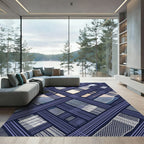 Geometric Navy Blue Intersecting Grid Rug