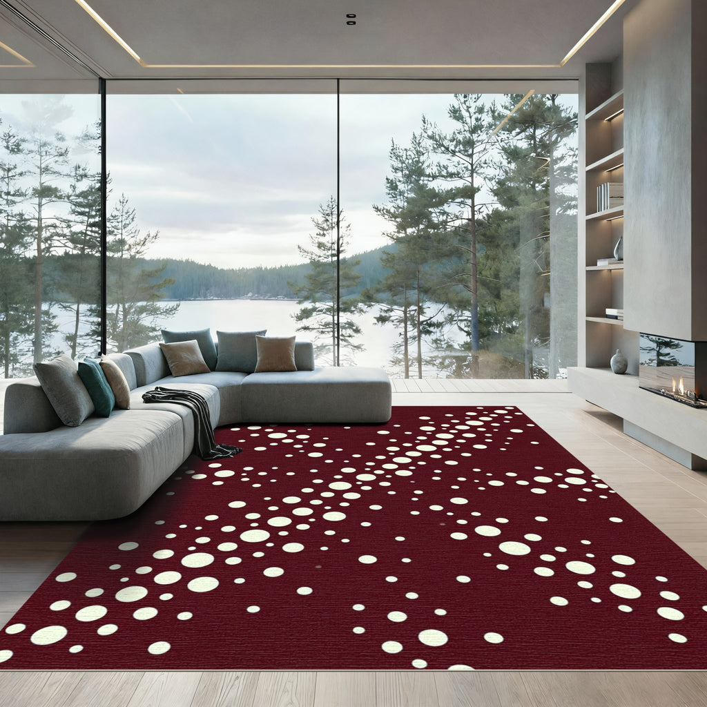 Deep Crimson Scattered Circles Rug