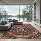 Radiant Coral Chrysanthemum Floral Medallion Rug