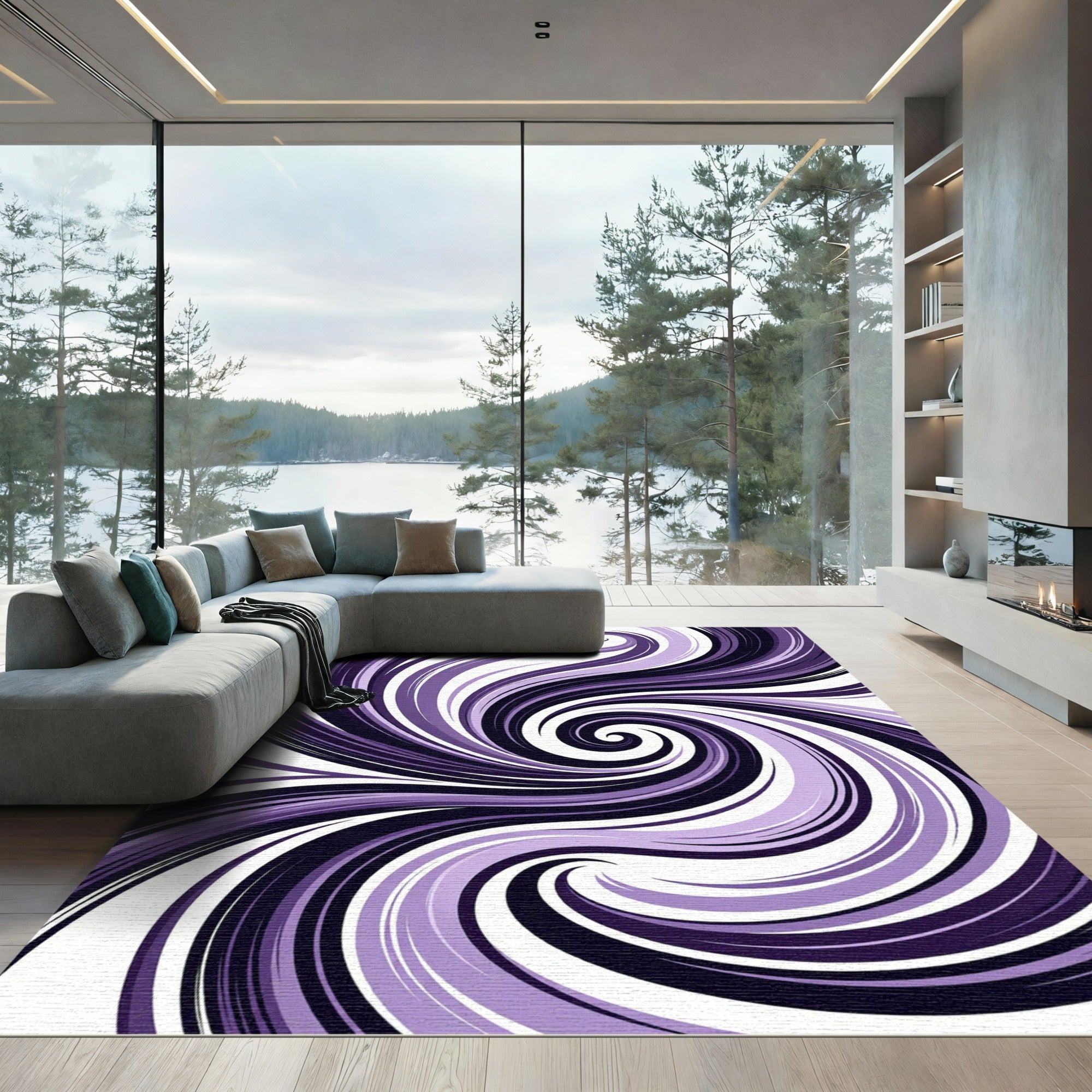 Deep Purple Swirl Abstract Rug