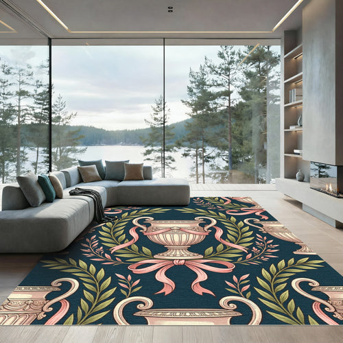 Antique Urn Laurel Pink Ribbon Artwork Rug