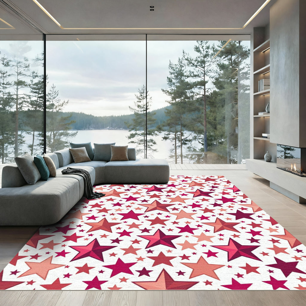 Radiant Crimson Starburst Collage Rug