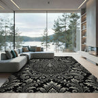 Ornate Black White Paisley Medallion Rug