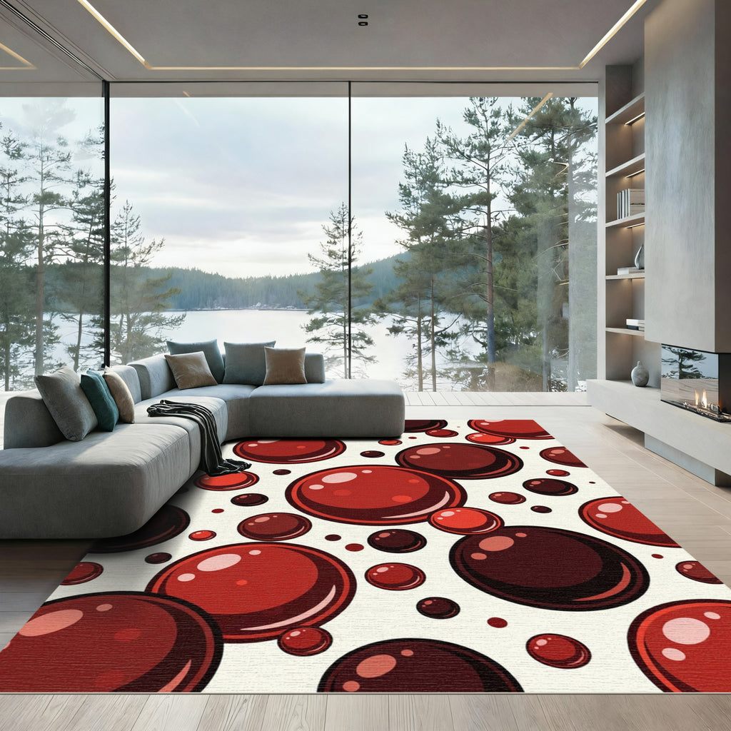 Red Bubbles Scattered Composition Rug