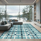 Contemporary Blue Grid Plaid Rug