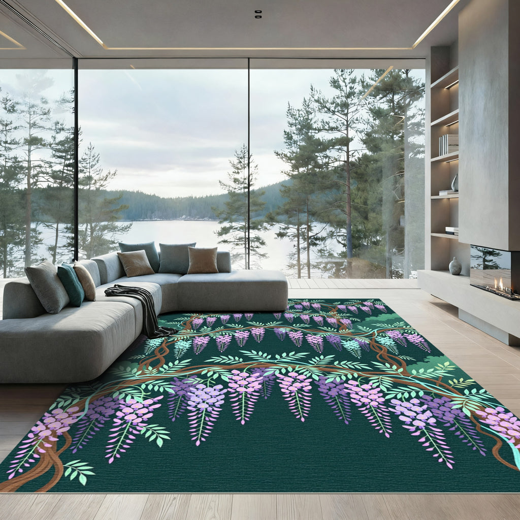 Elegant Purple Wisteria Cascading Floral Rug
