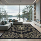 Antique Gold Compass Floral Border Rug