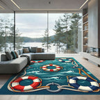 Nautical Lifeboat Rings Ocean Waves Rug