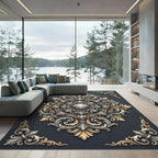 Ornate Shell Medallion Gold Silver Scroll Rug
