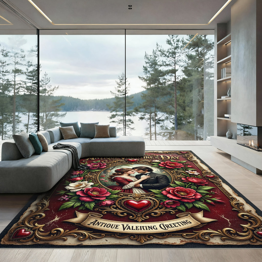 Romantic Victorian Floral Crimson Heart Accent Rug