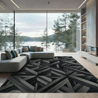 Monochrome Geometric Wood Grain Parquet Rug
