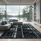 Modern Minimalist Charcoal Architectural Grid Rug