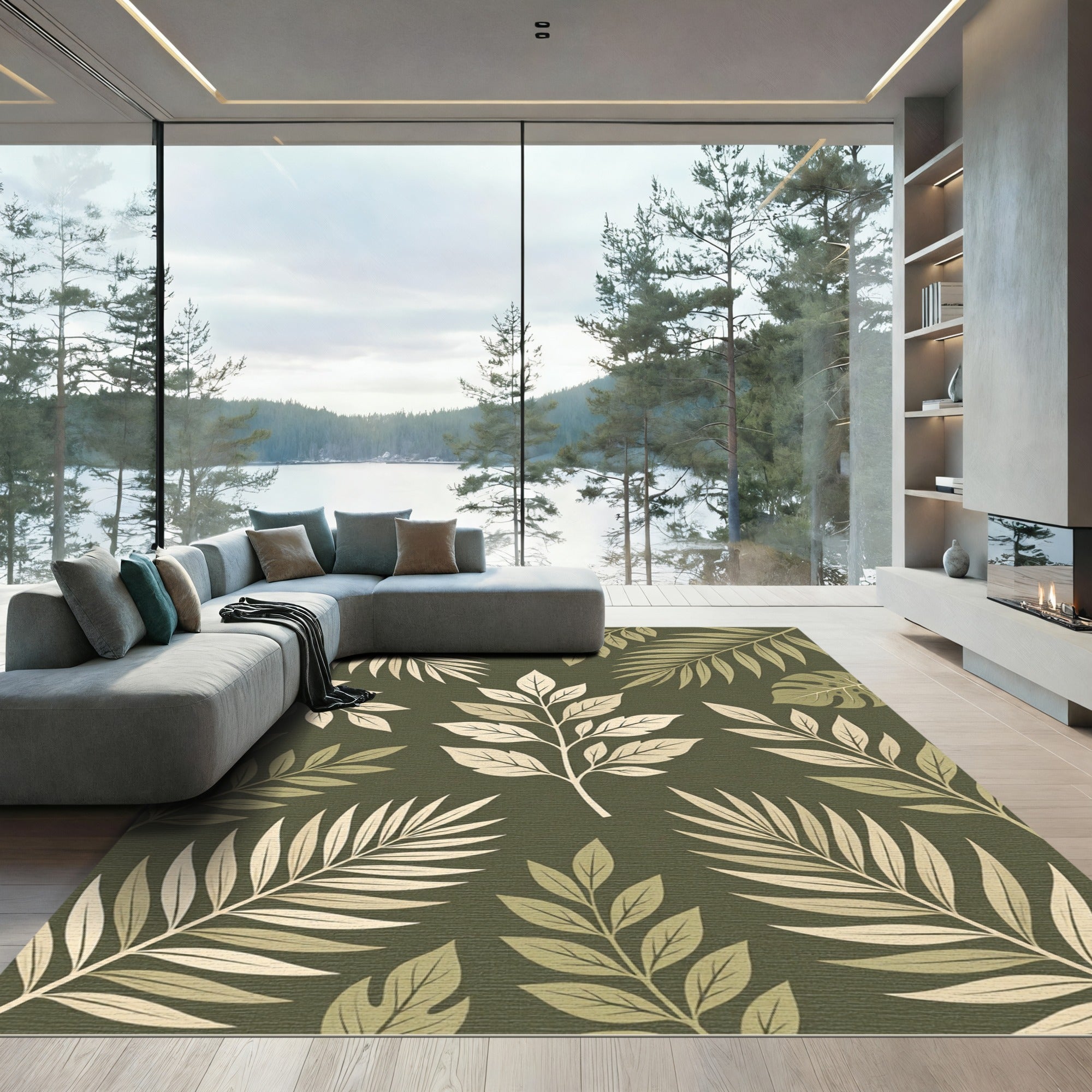Lush Sage Tropical Foliage Rug