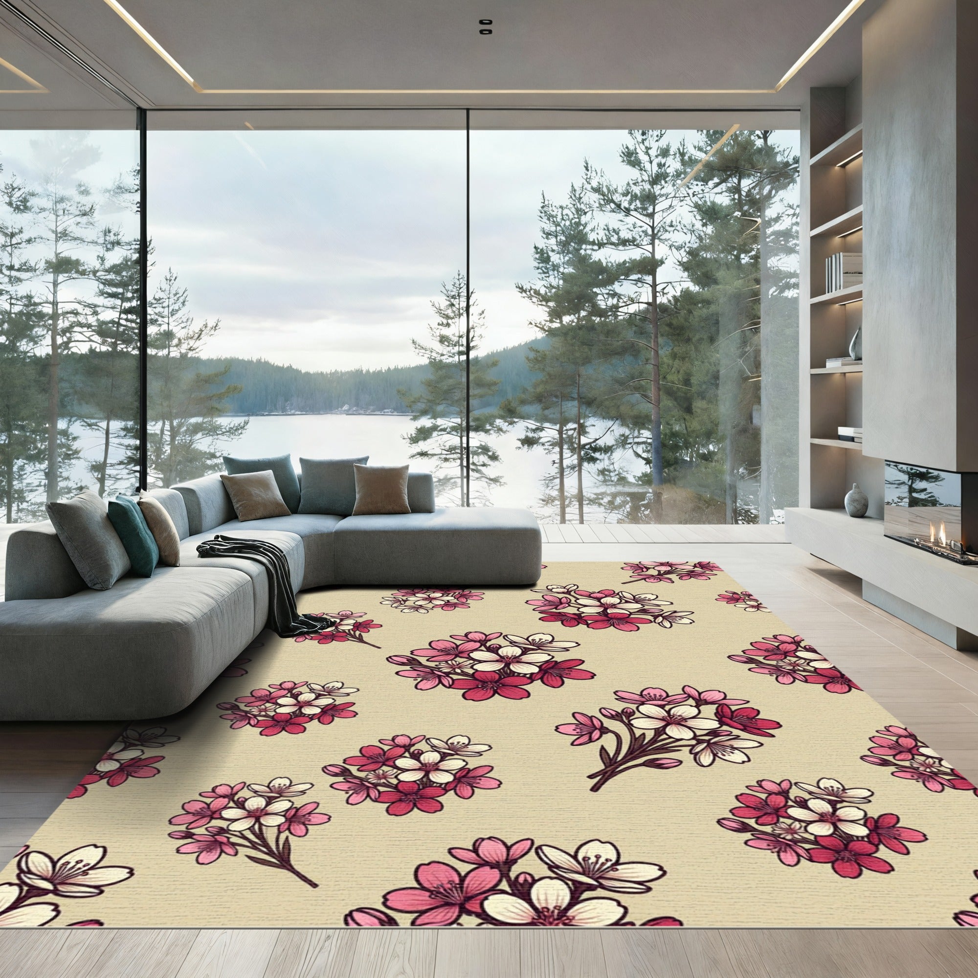 Sweet Pink Cherry Blossom Clusters Rug