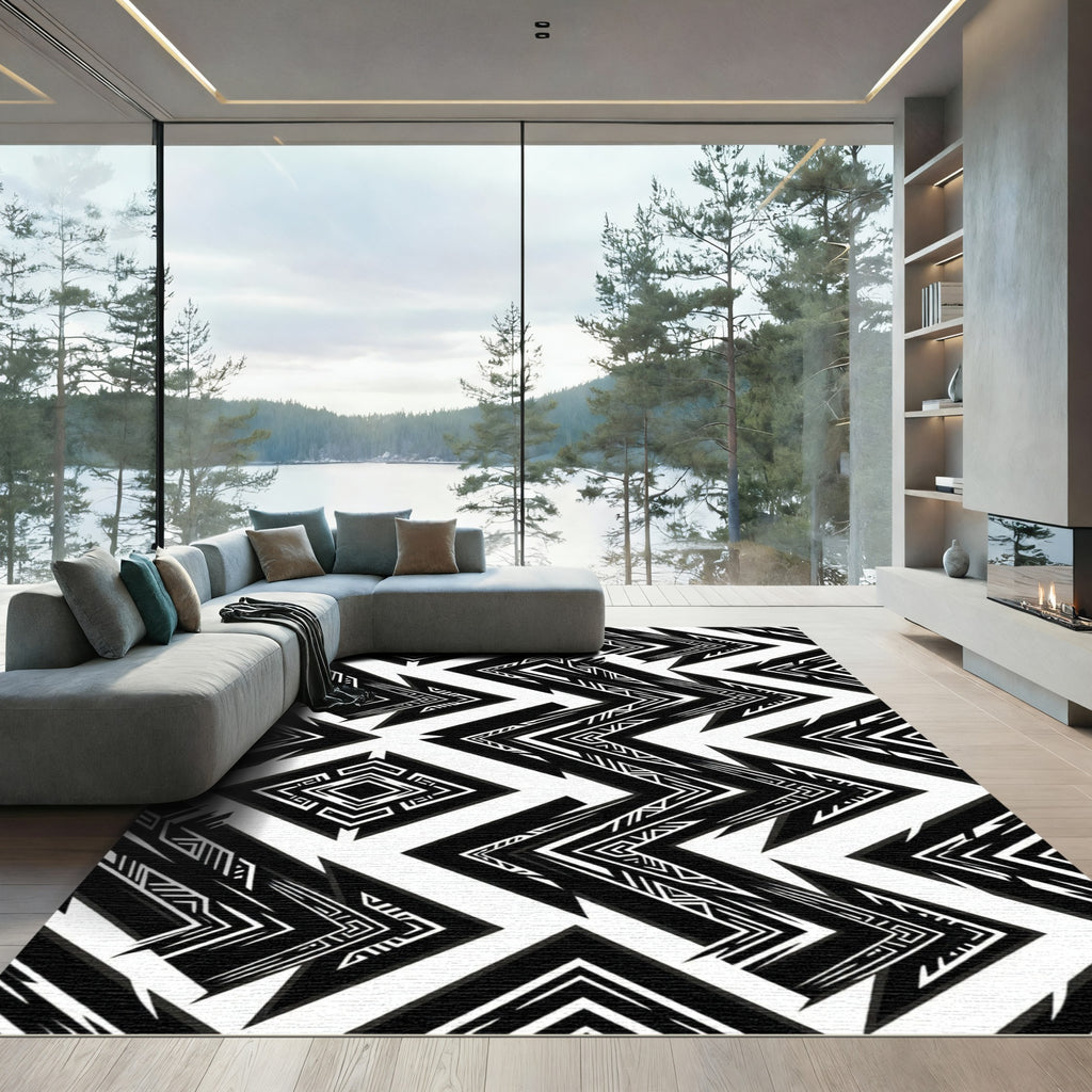 Bold Monochrome Geometric Tribal Arrow Rug