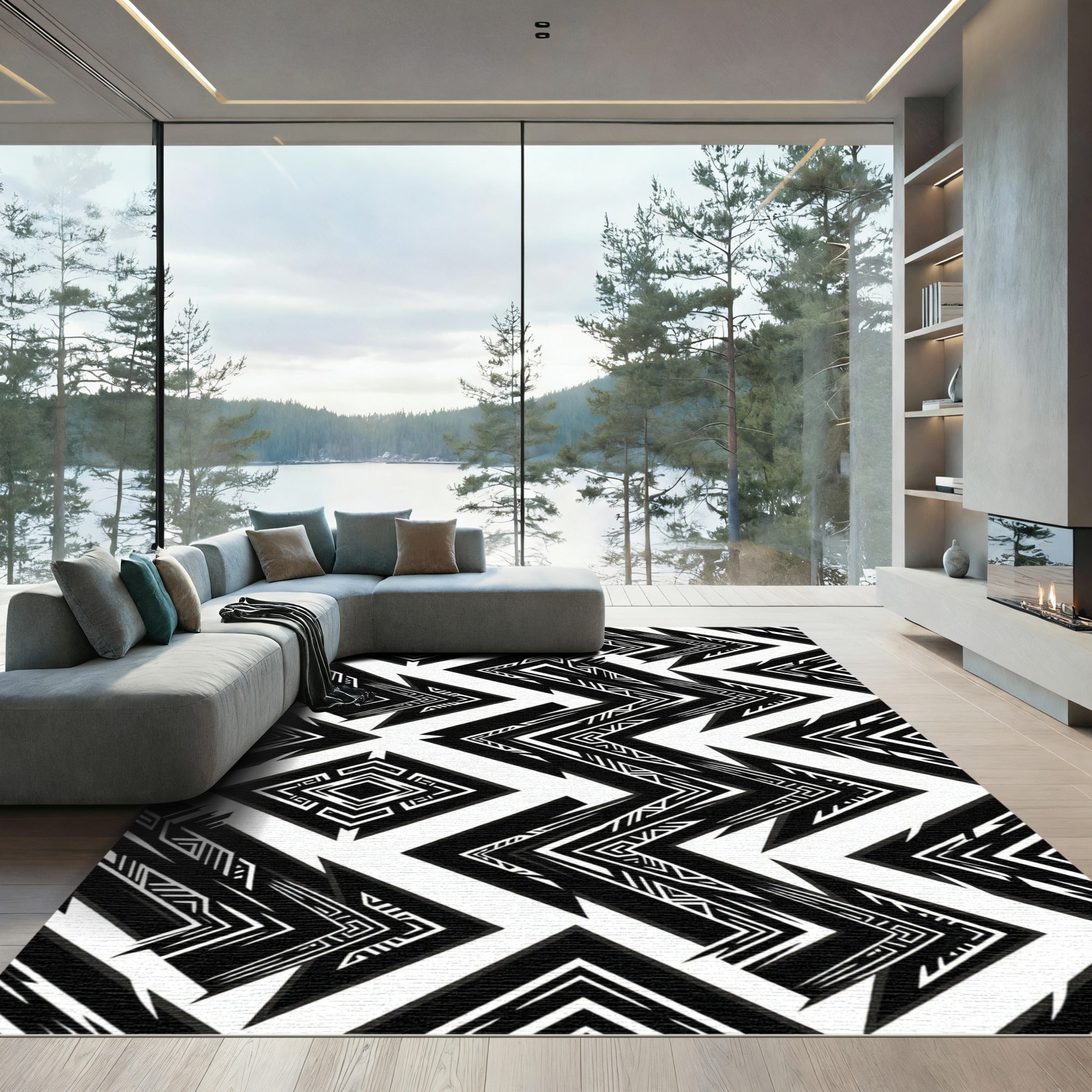 Bold Monochrome Geometric Tribal Arrow Rug