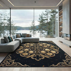 Gilded Gold Wheat Quatrefoil Noir Tapestry Rug