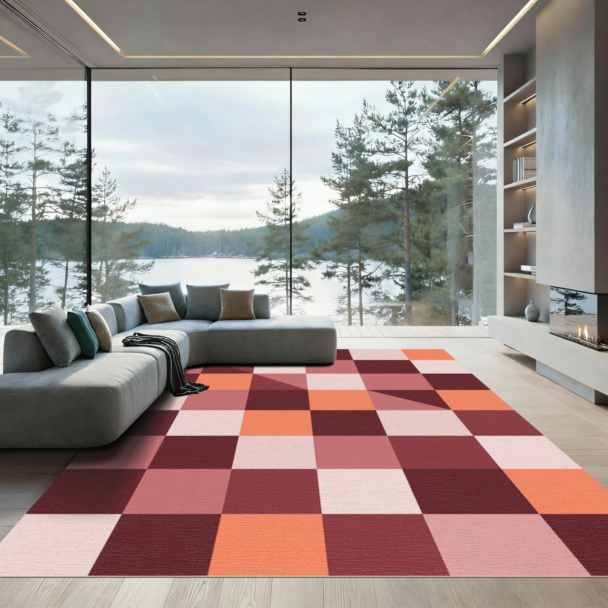 Terracotta Peach Geometric Blocks Rug