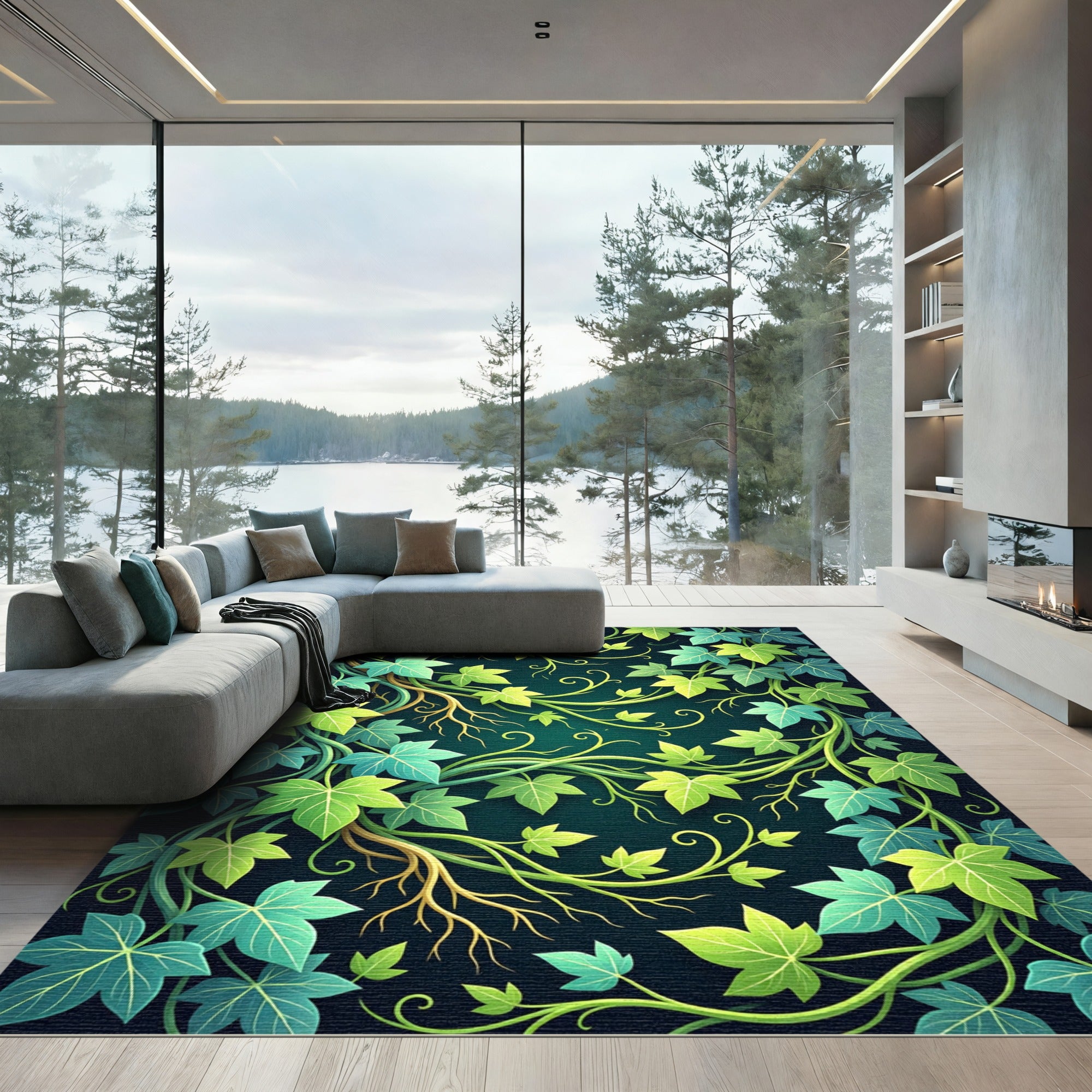 Lush Emerald Green Ivy Vine Garden Rug