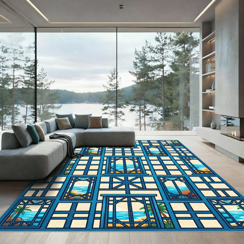 Azure Coastal Window Pane Sea View Rug