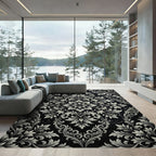 Elegant Black and Ivory Damask Rug