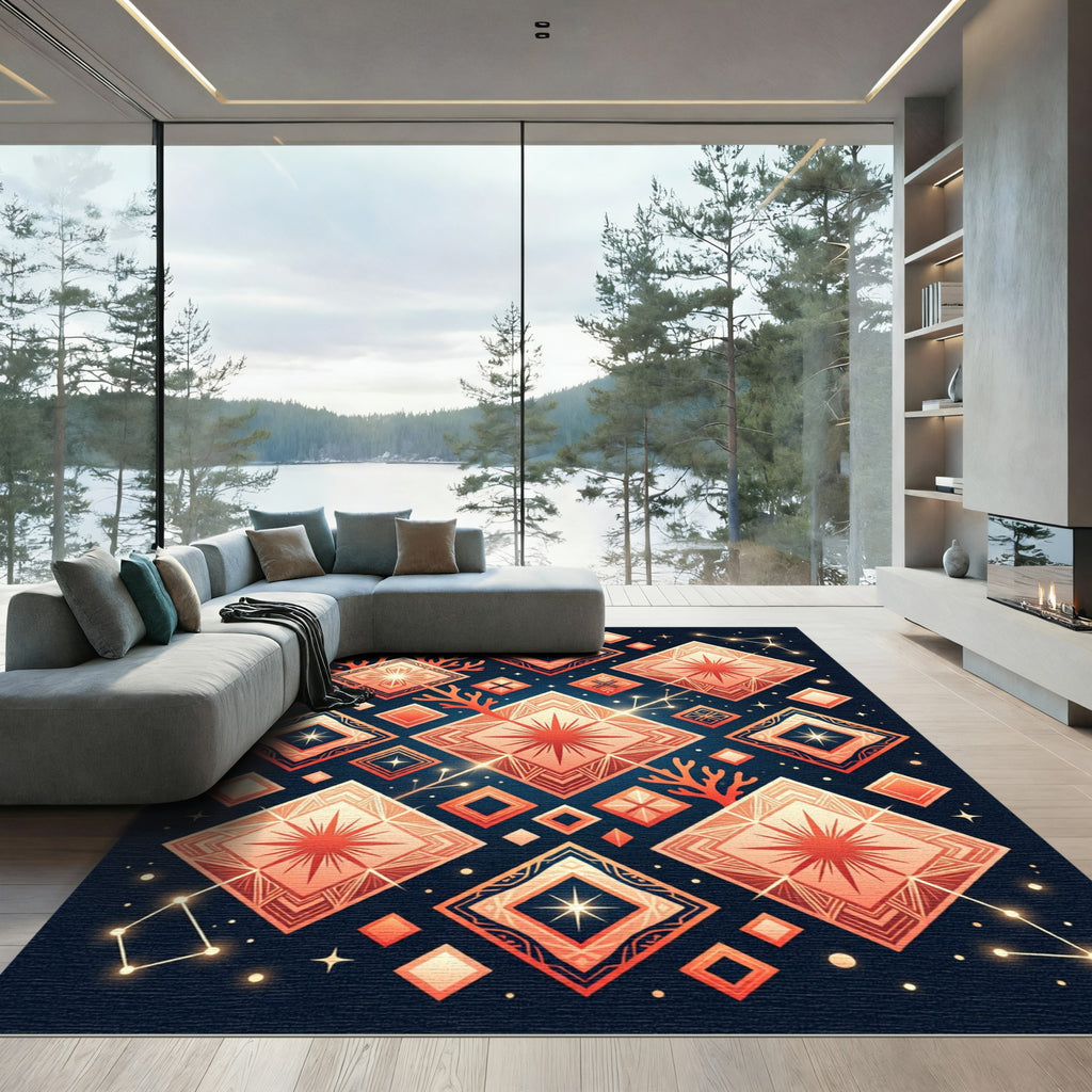 Celestial Orange Diamond Constellation Rug