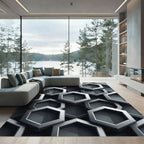 Metallic Silver Three Dimensional Hexagon Geometric Rug