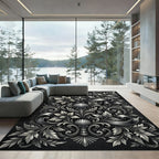 Ornate Silver Floral Shell Scrolling Rug