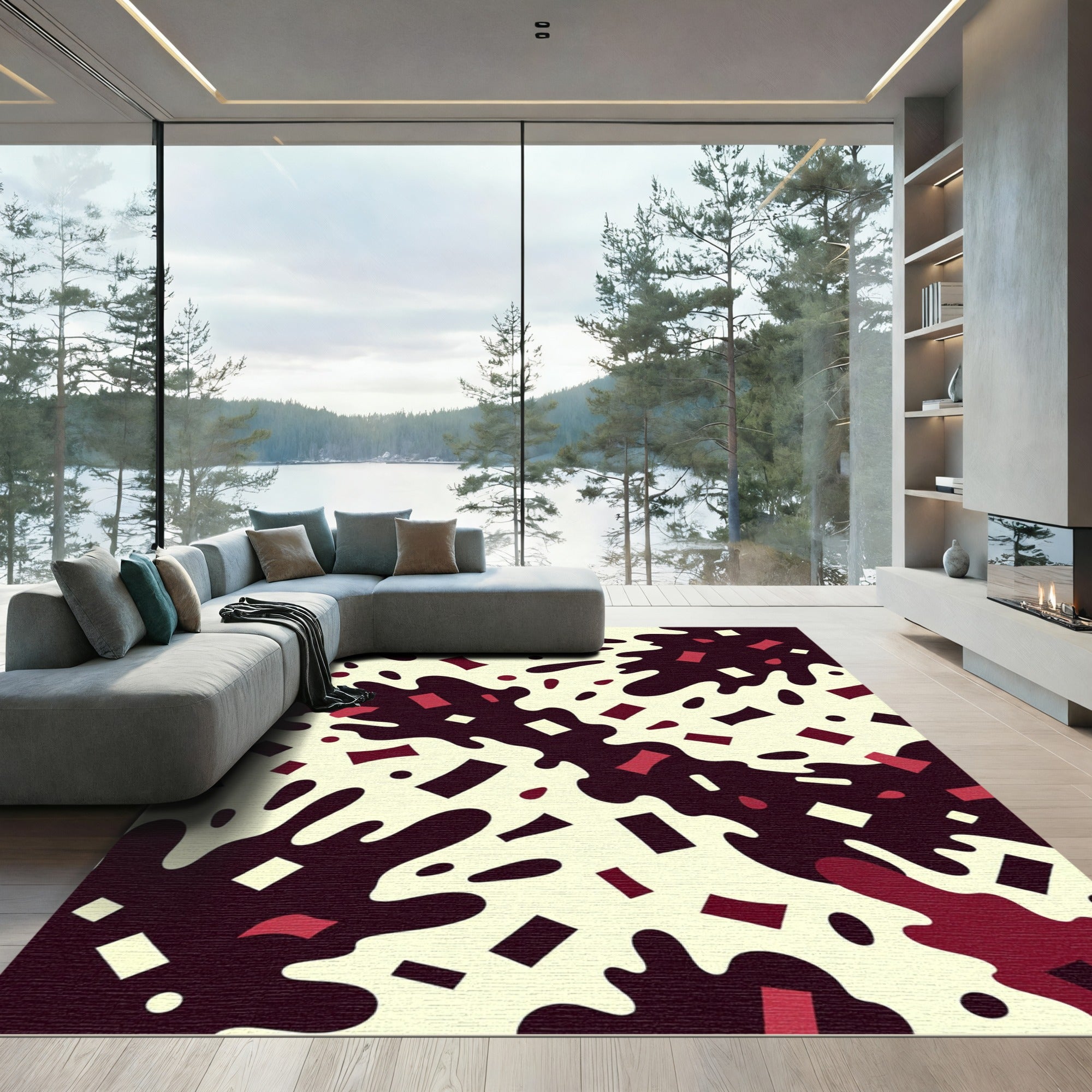 Crimson Cream Splatter Confetti Elements Rug