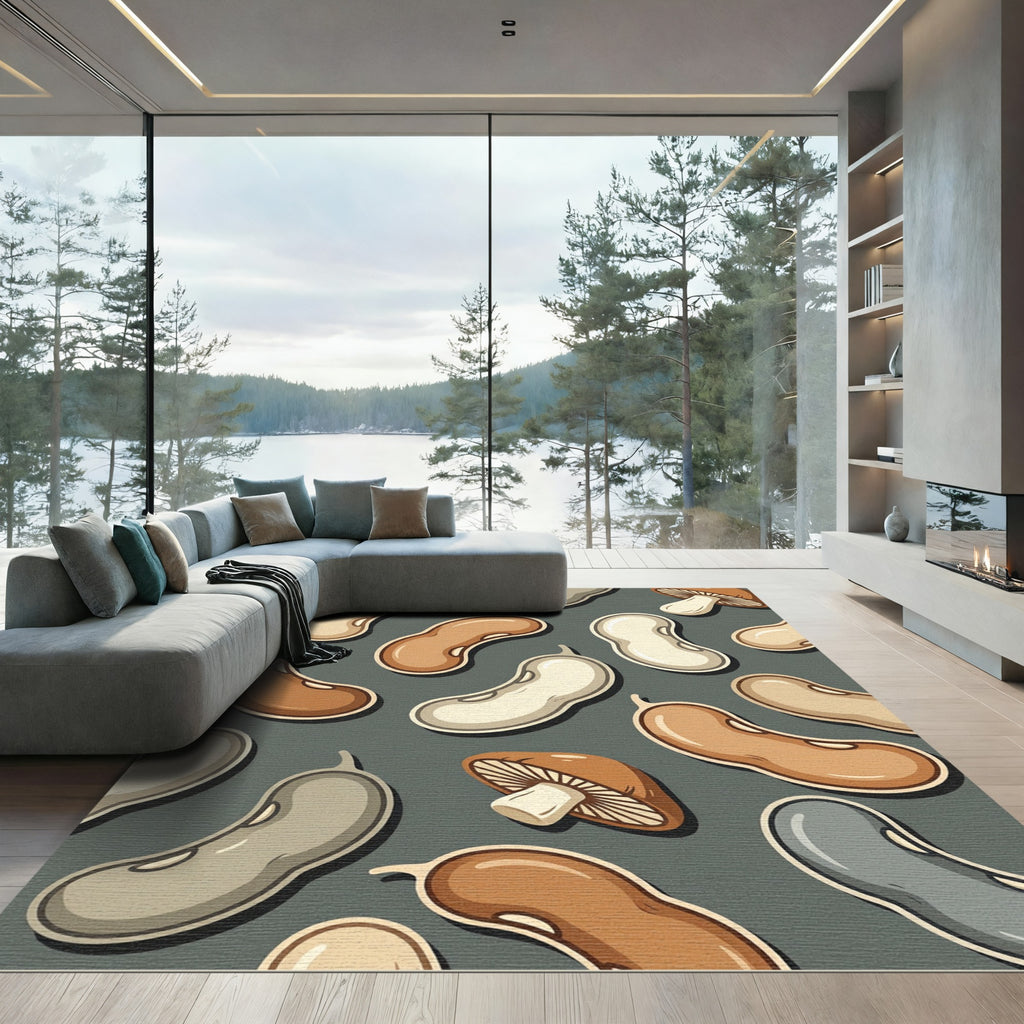 Cute Bean and Mushroom Patchwork Rug