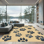 Charcoal Wolf Paw Track Beige Cover Rug