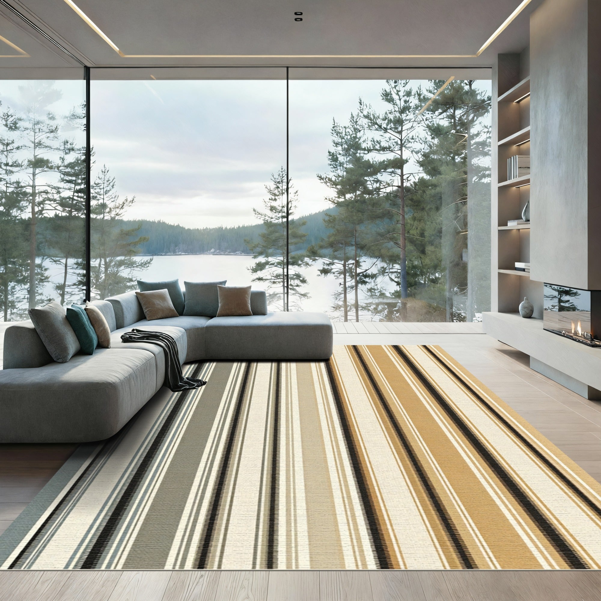 Earthy Neutral Tone Vertical Stripe Rug