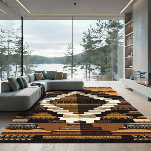 Abstract Terracotta Step Pyramid Geometric Art Rug