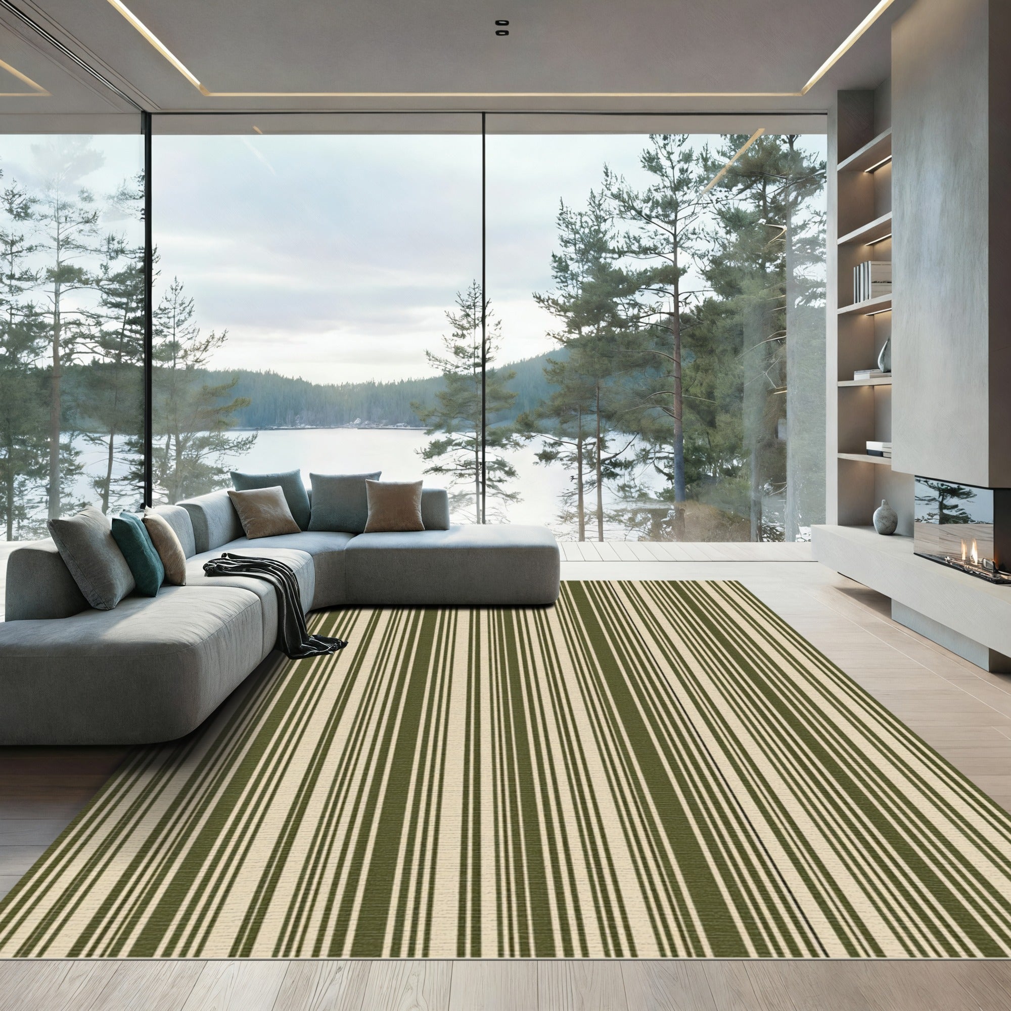 Earthy Cream Vertical Stripes Rug