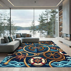 Nautical Navy Anchor Compass Steering Wheel Rug