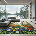 Whimsical Garden Meadow with Butterflies Rug